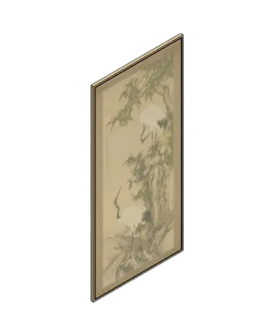 Cranes, Peach Tree, and China Rose Painting | families image